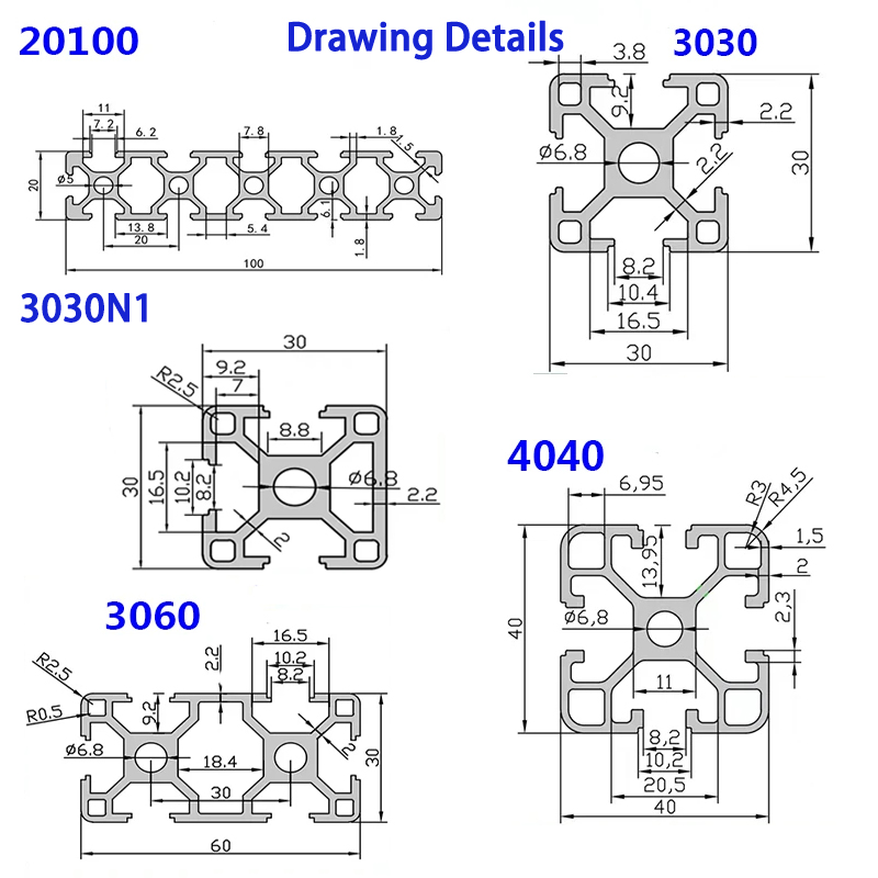 2020 2040 2060 2080 20100 3030 - V Slot Aluminum Extrusion avaliação e preço